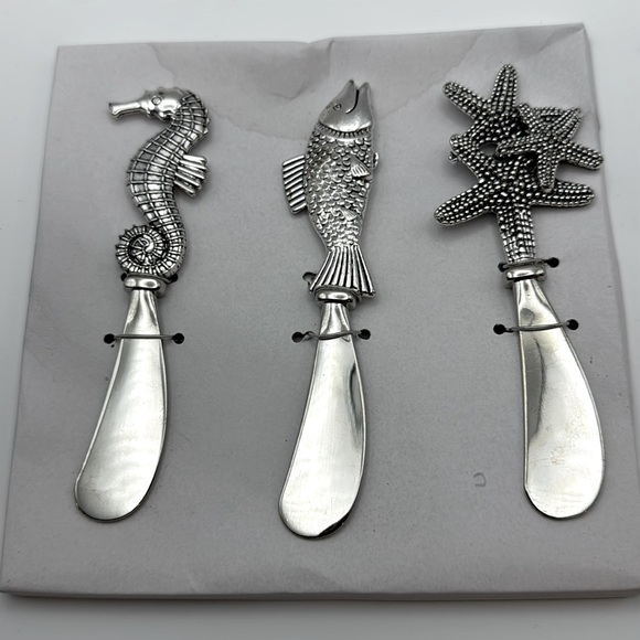New Oak and Olive Coastal Ocean sea animals Cheese & Dip Spreader Set of 3 - Picture 1 of 1